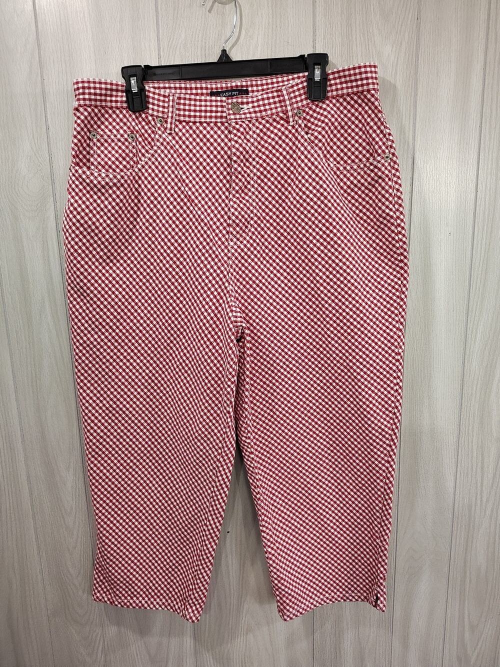 Vintage Capris Women's Size 16 Red White Checkered Gingham Granny Plus Country